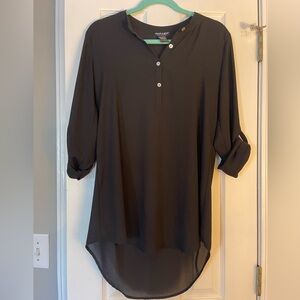 Black Women's Blouse - Classic Roll-Sleeve Top